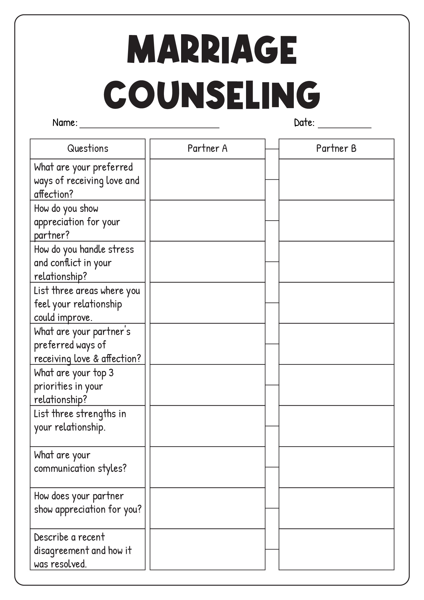Printable Marriage Counseling Worksheets Image