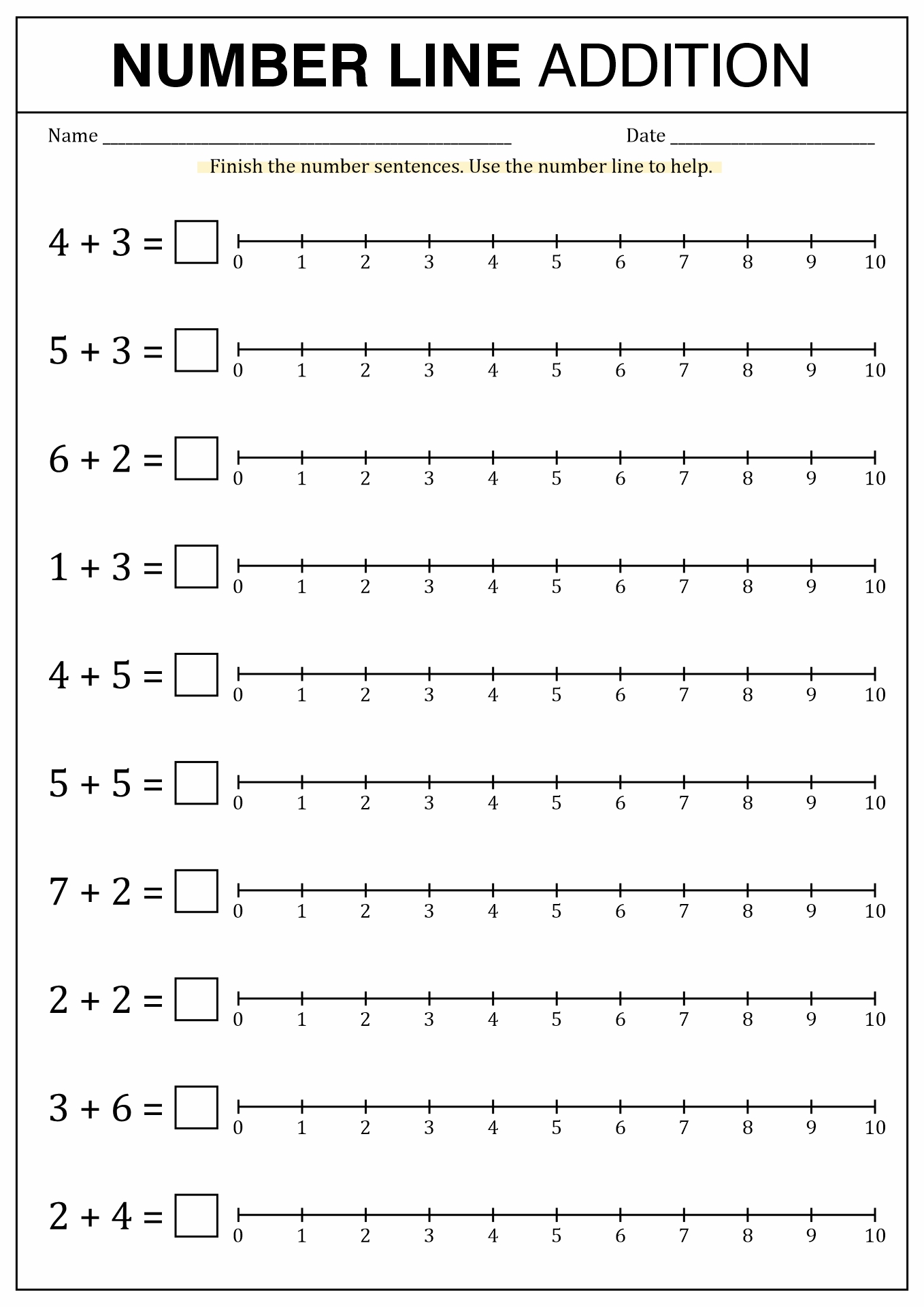 Printable Number Line Worksheet Image