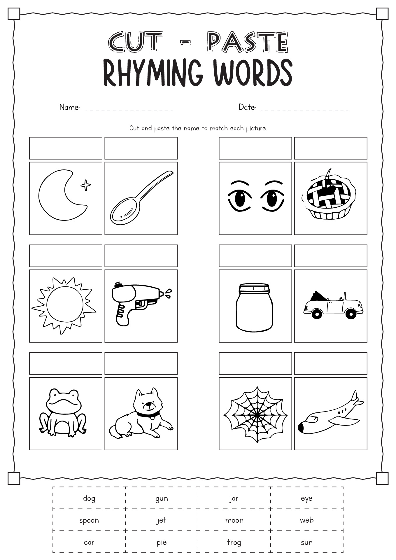 Rhyming Words Cut and Paste Worksheets Image