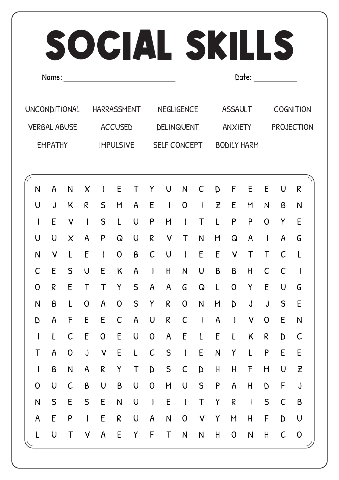 Social Skills Worksheet Words Search Image