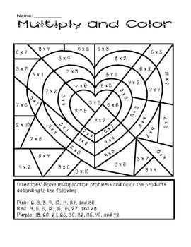 Valentine Color by Number Multiplication Image