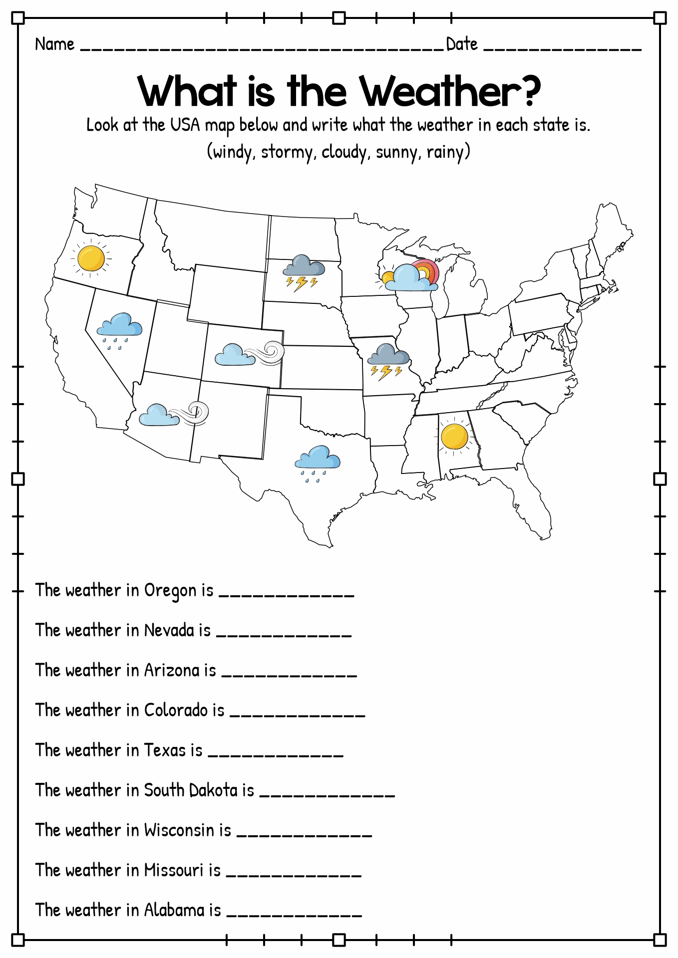 Weather Maps for Kids Printable Worksheets