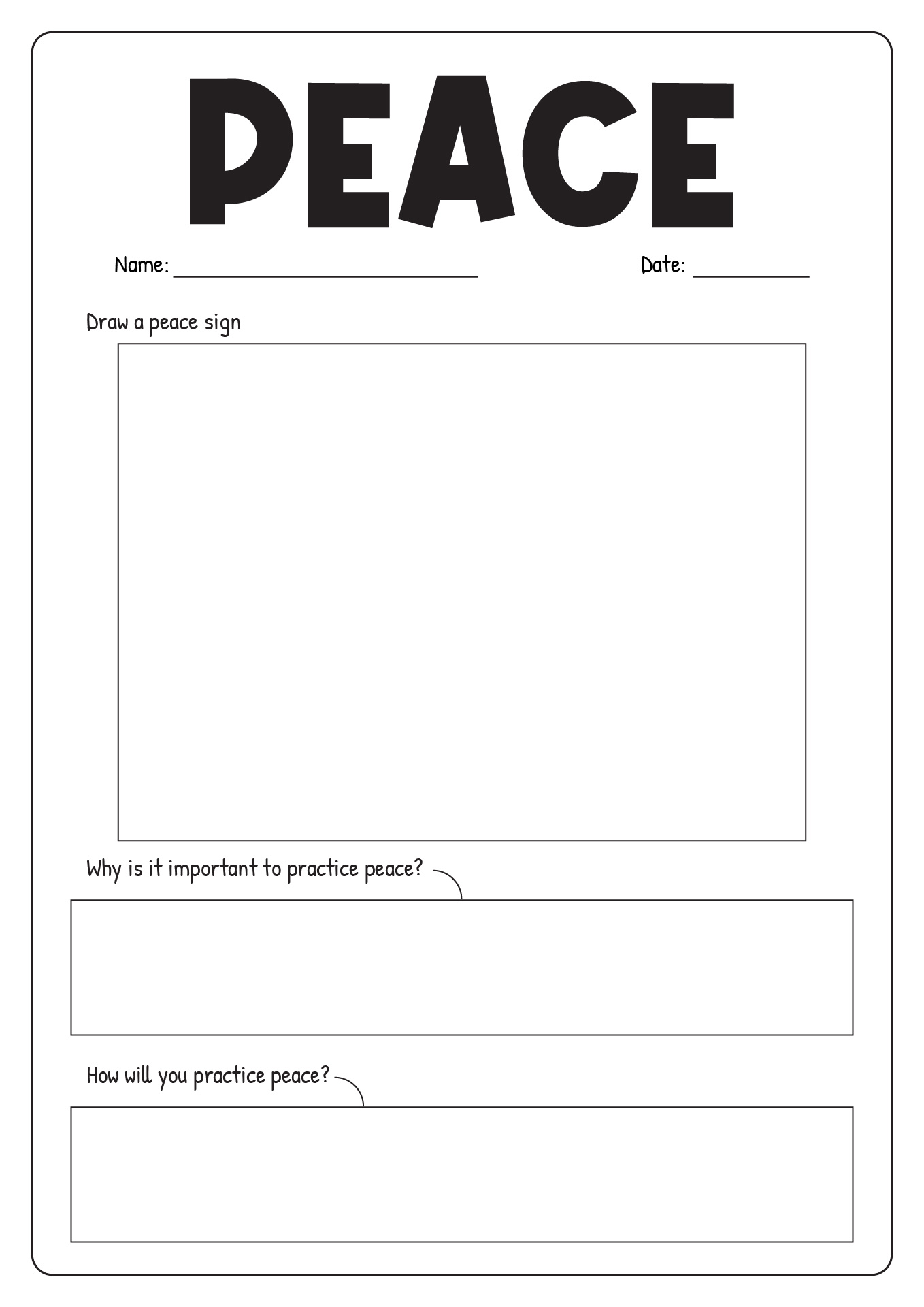 Worksheet On Peace in School Image