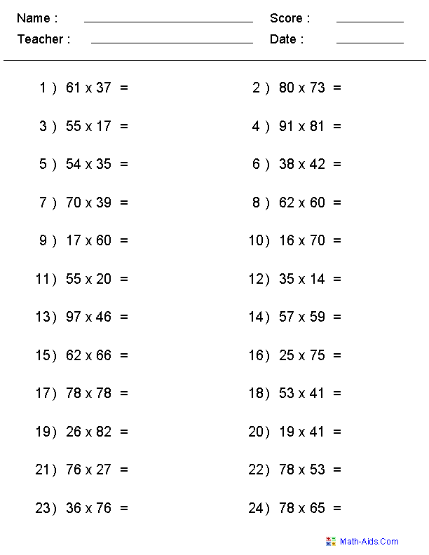 5th Grade Math Worksheets Multiplication Printable Image