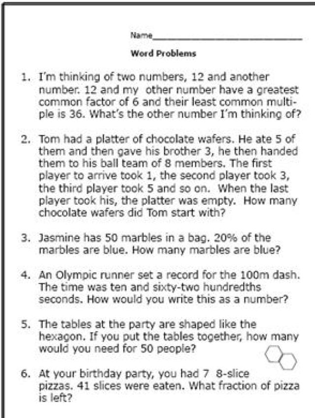 6th Grade Math Word Problems