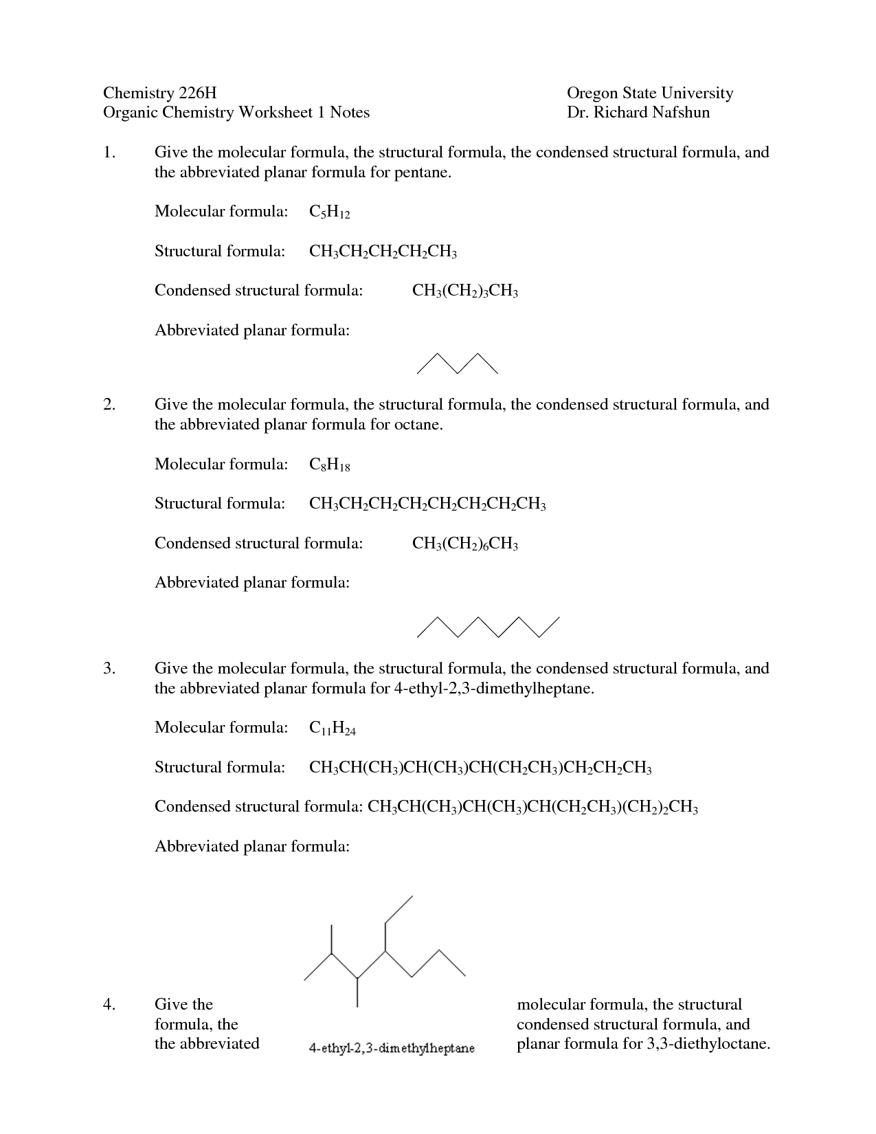Alcohol Organic Chemistry Worksheet Image