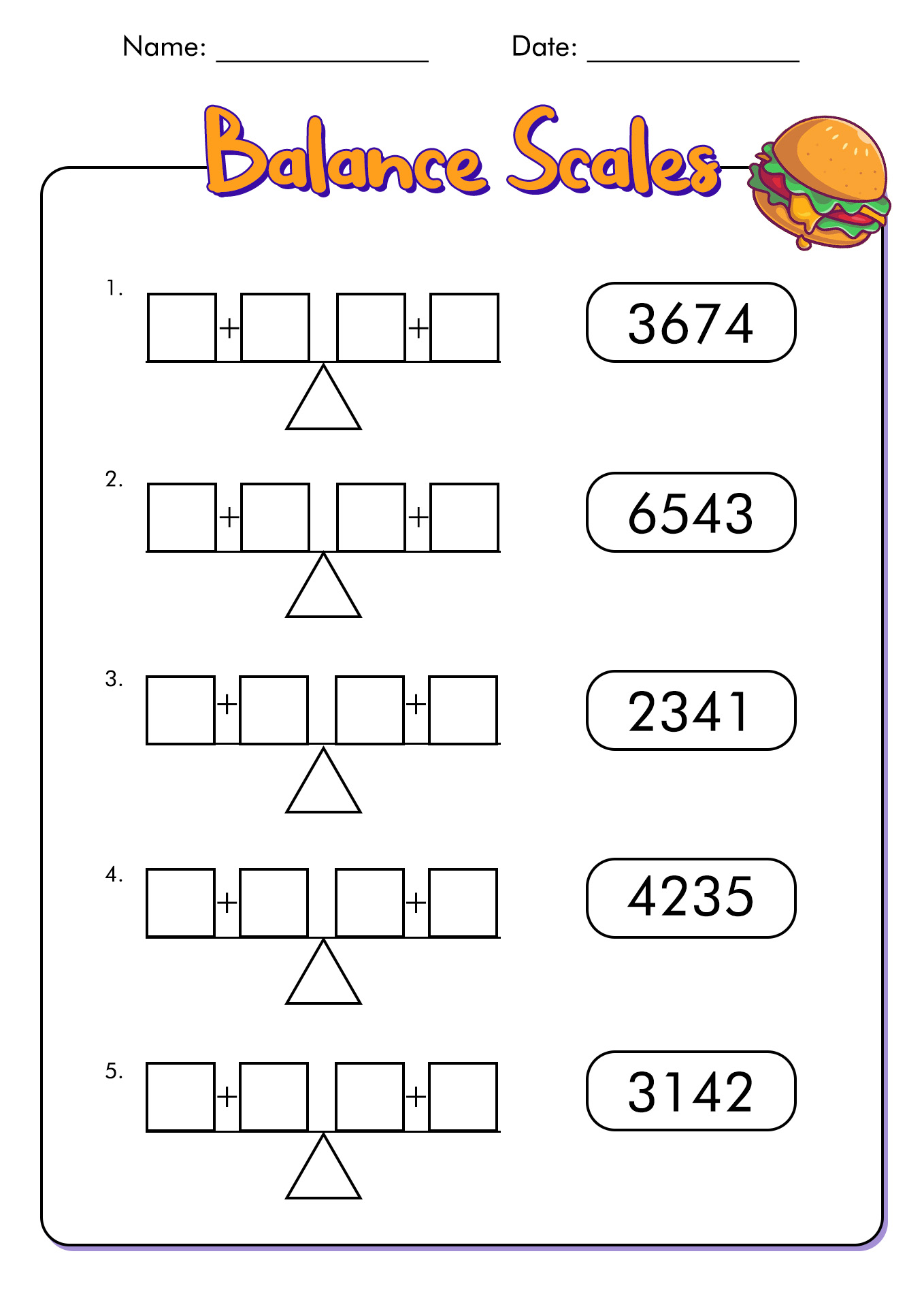 Algebra Balance Scales Worksheet Image
