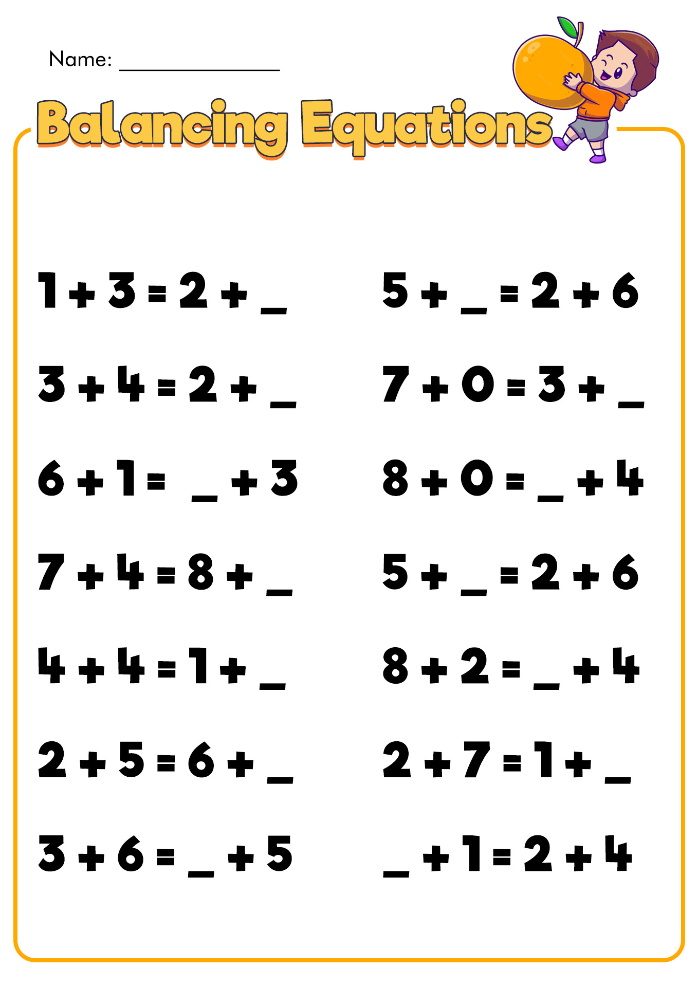 Balance Equation Worksheets 1st Grade Math Image