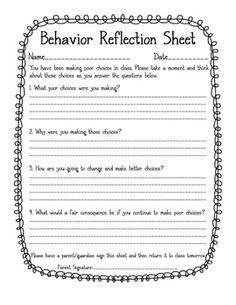 Behavior Reflection Sheet Image