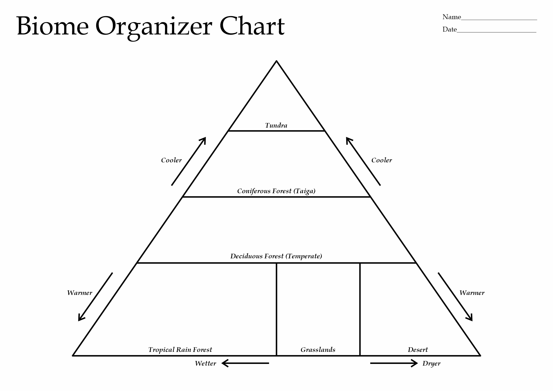 Biome Organizer Chart Worksheet