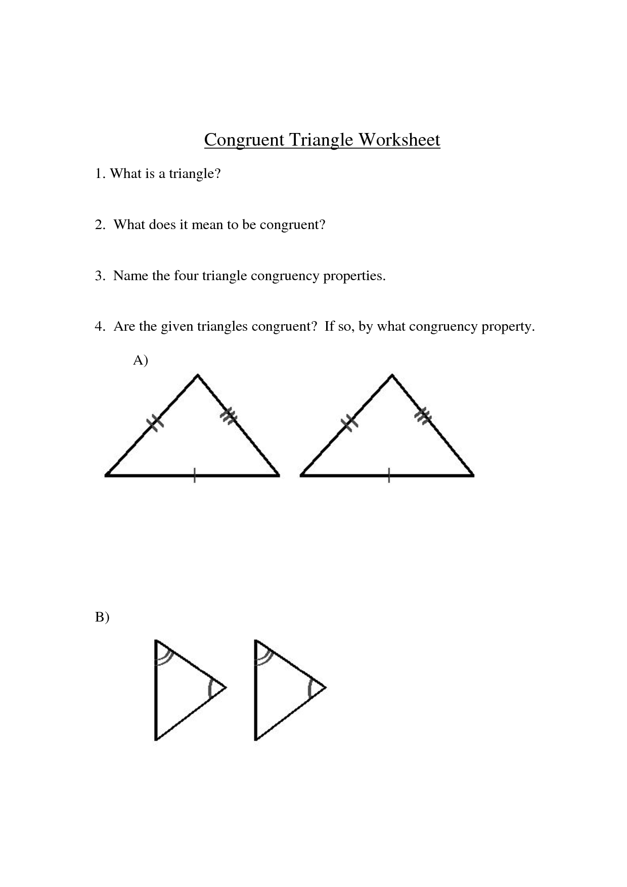 Congruent Triangles Worksheet Image