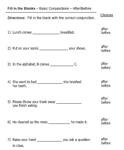 Conjunction Worksheets First Grade Image