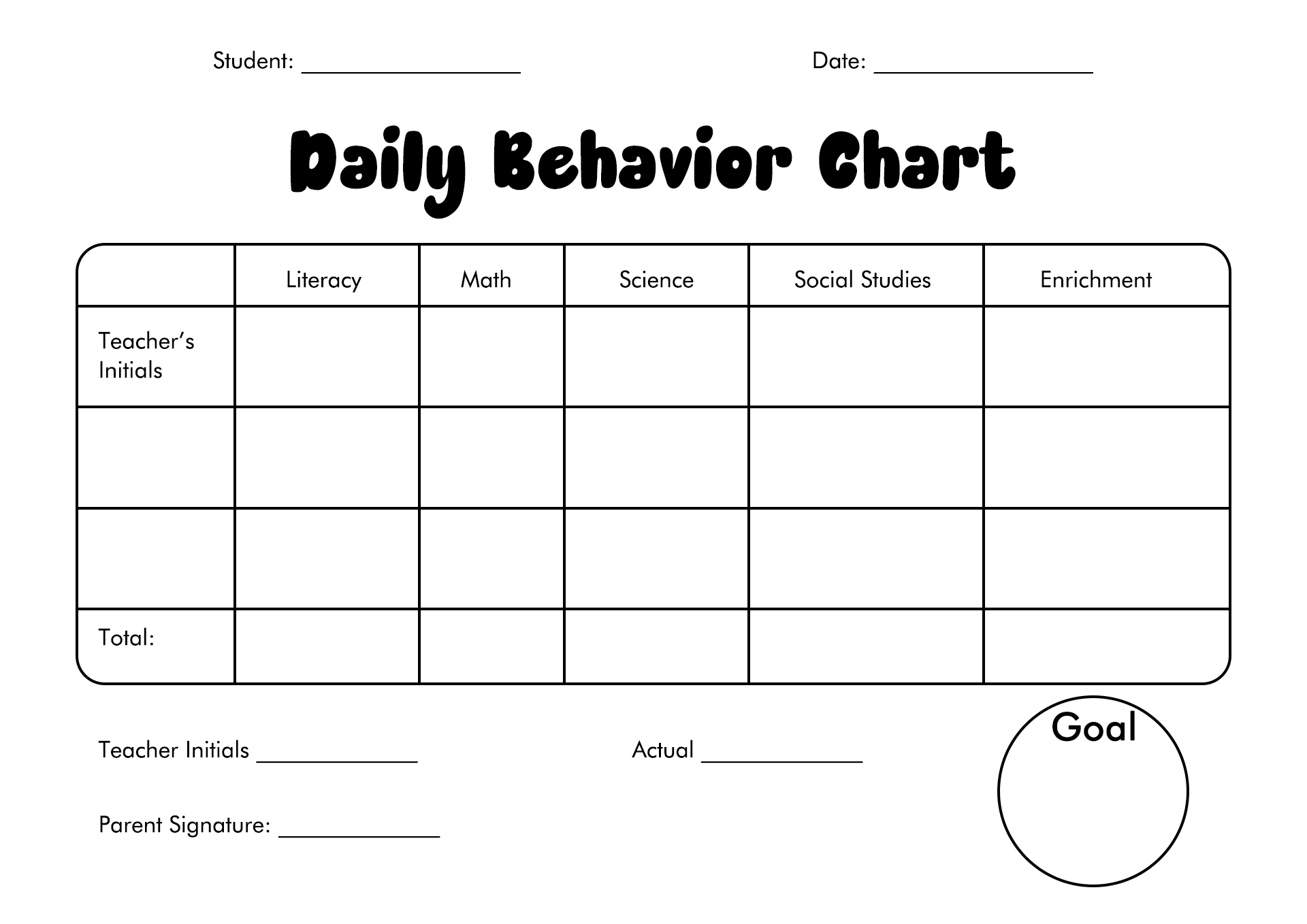 Daily Behavior Chart