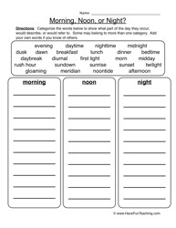 Day and Night Time Worksheet Image