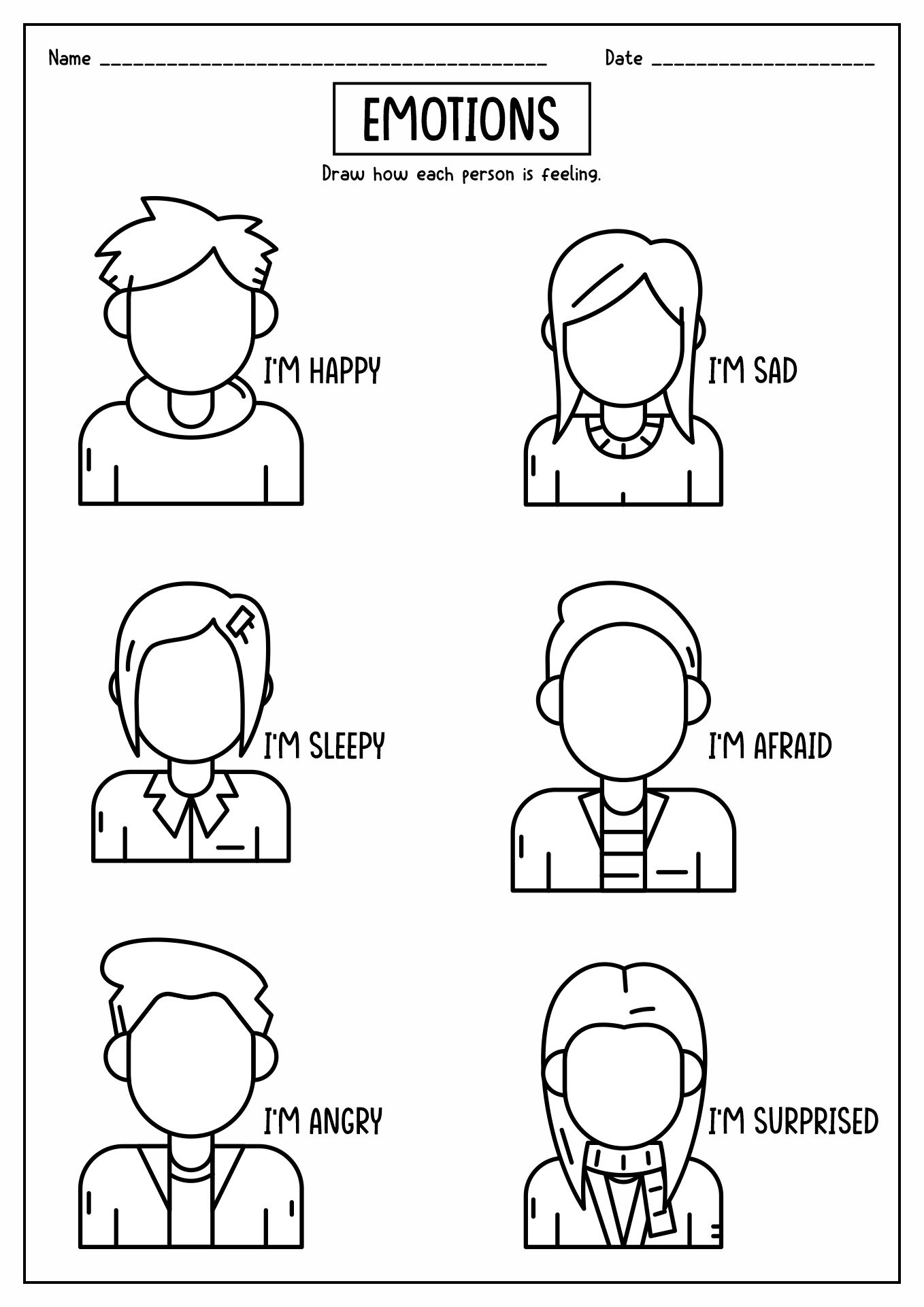 Draw Emotions Faces Worksheet