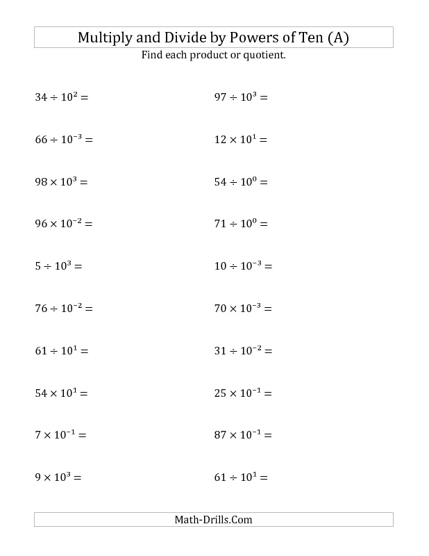 Exponents Powers of Ten Worksheets 5th Grade Image