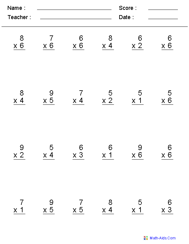 Printable Multiplication Worksheets 4th Grade