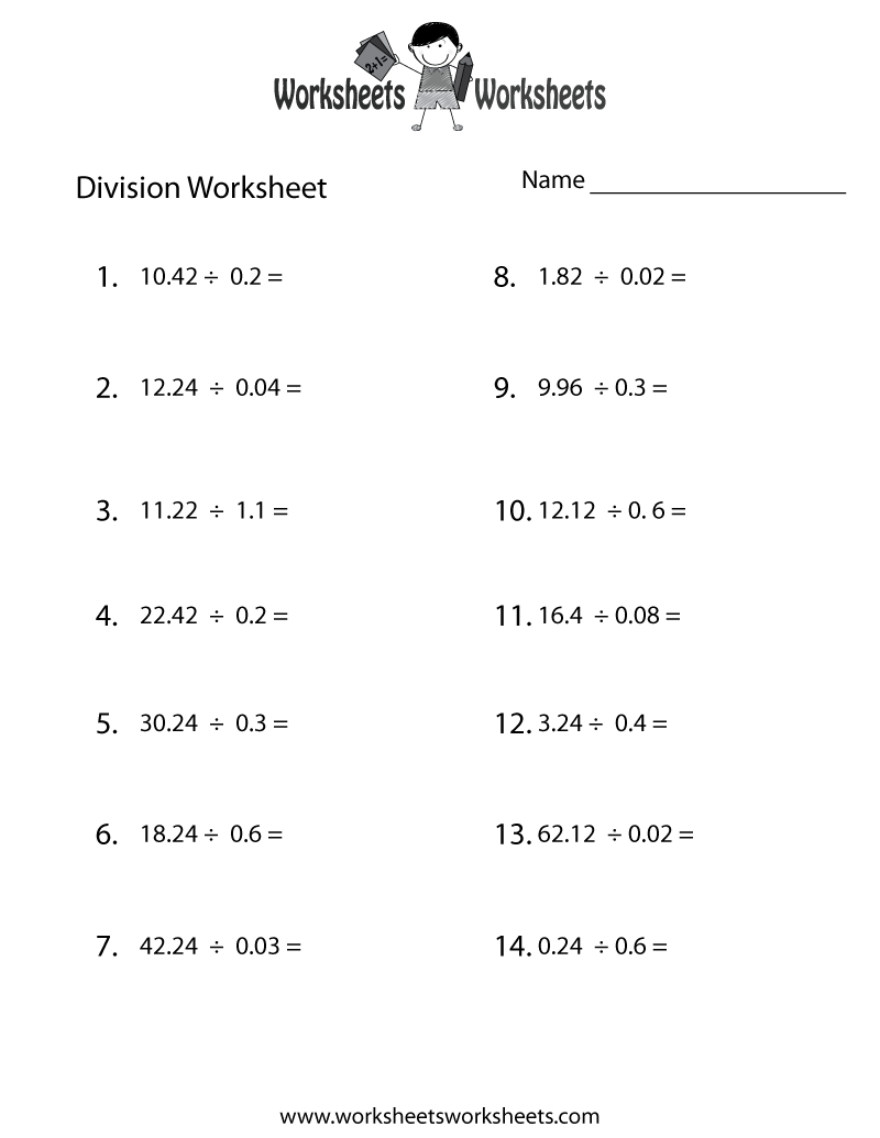 Free Printable Decimal Division Worksheets Image
