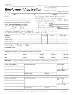 Free Printable Employment Application Forms Image