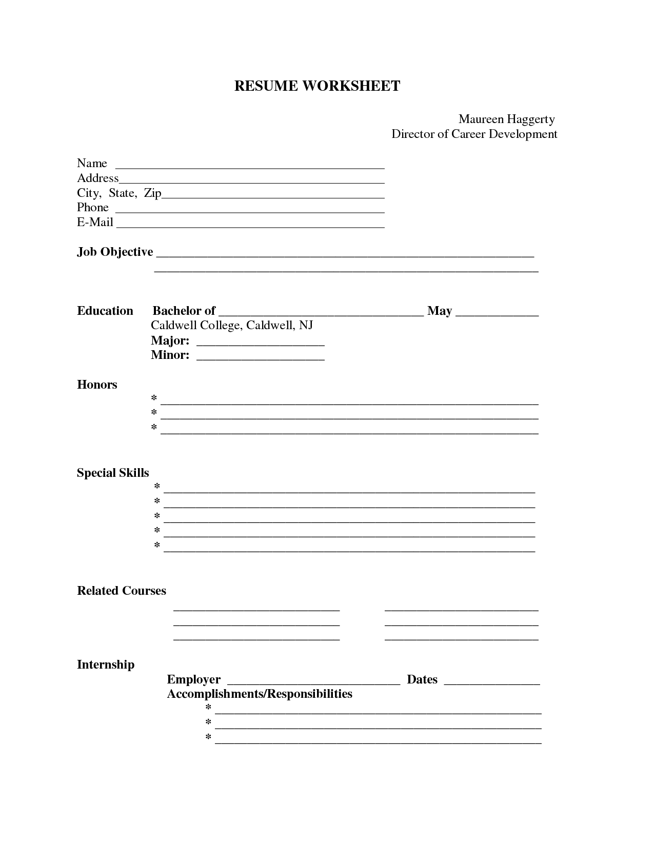 Free Printable Fill in Blank Resume Template