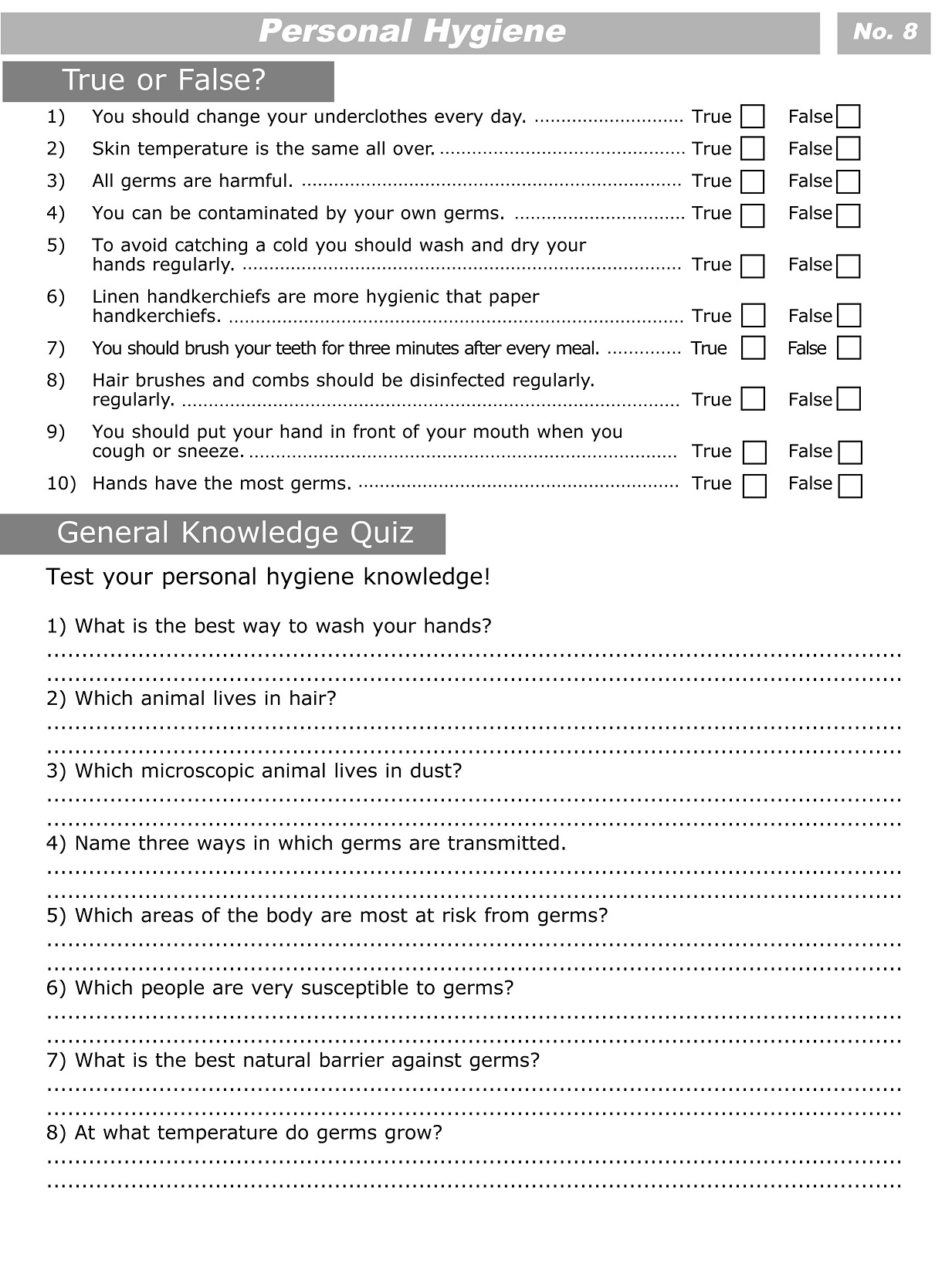 Free Printable Personal Hygiene Worksheets Image