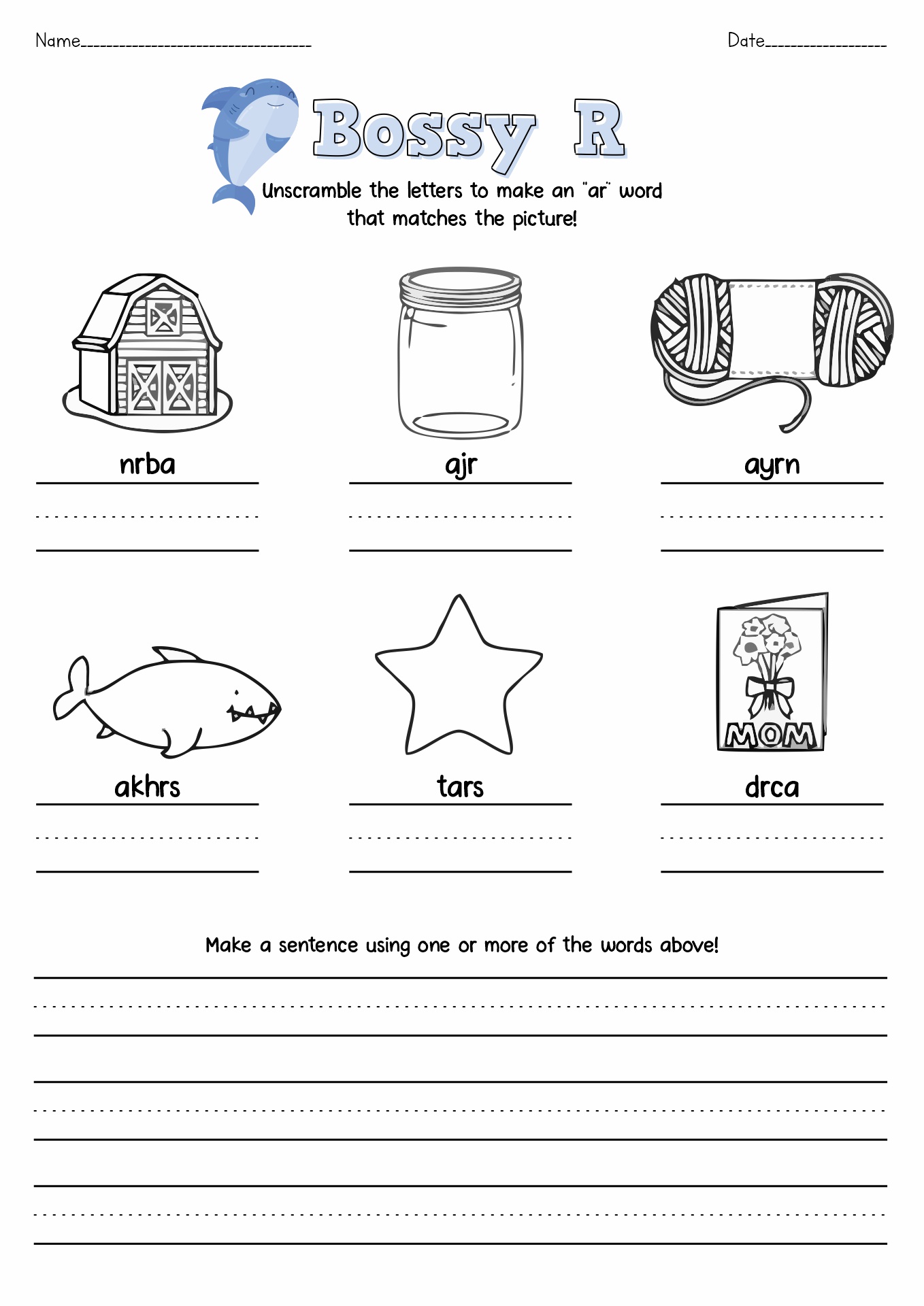 Free Printable R Controlled Phonics Worksheets