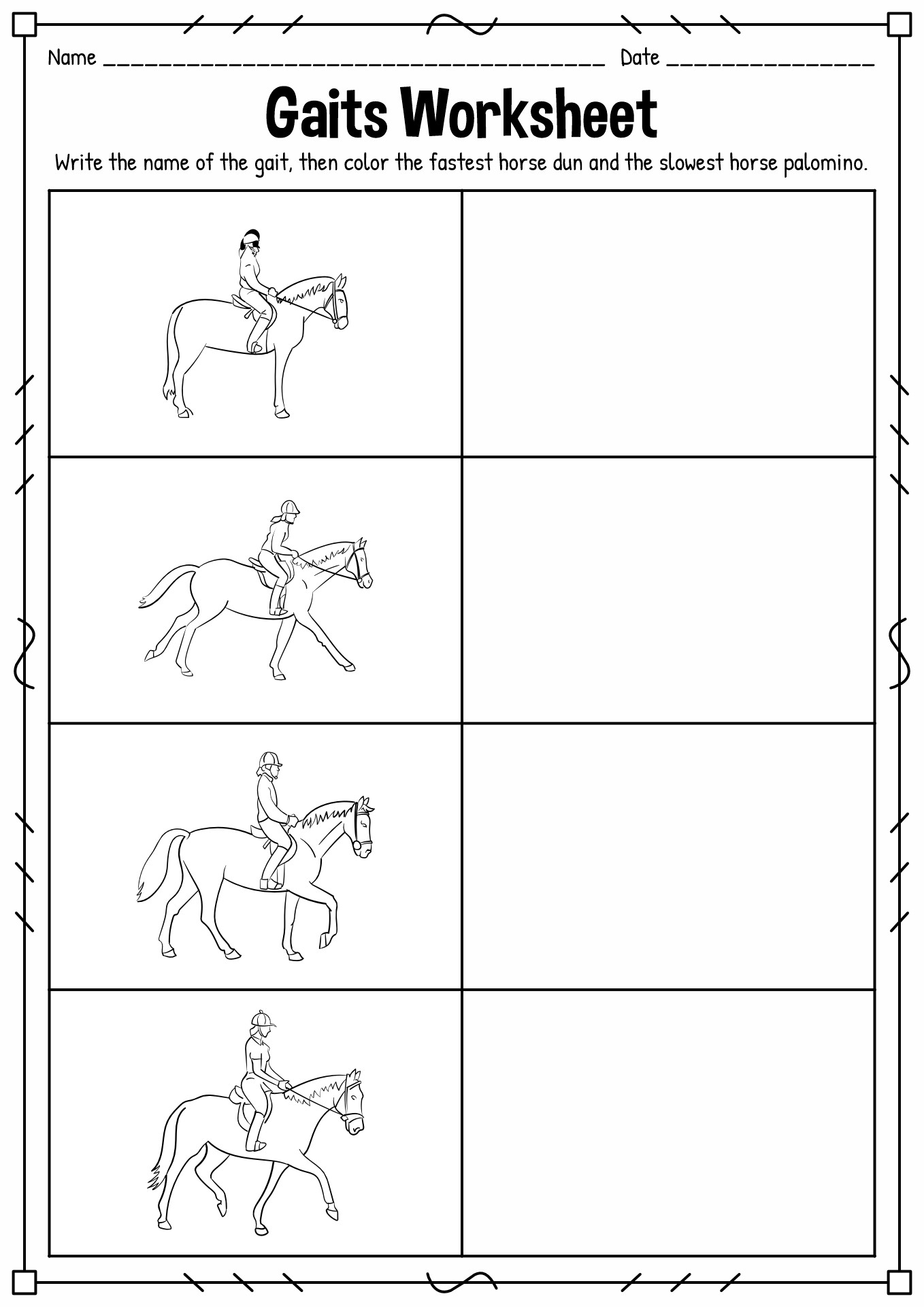 Horse Riding Posture Worksheet