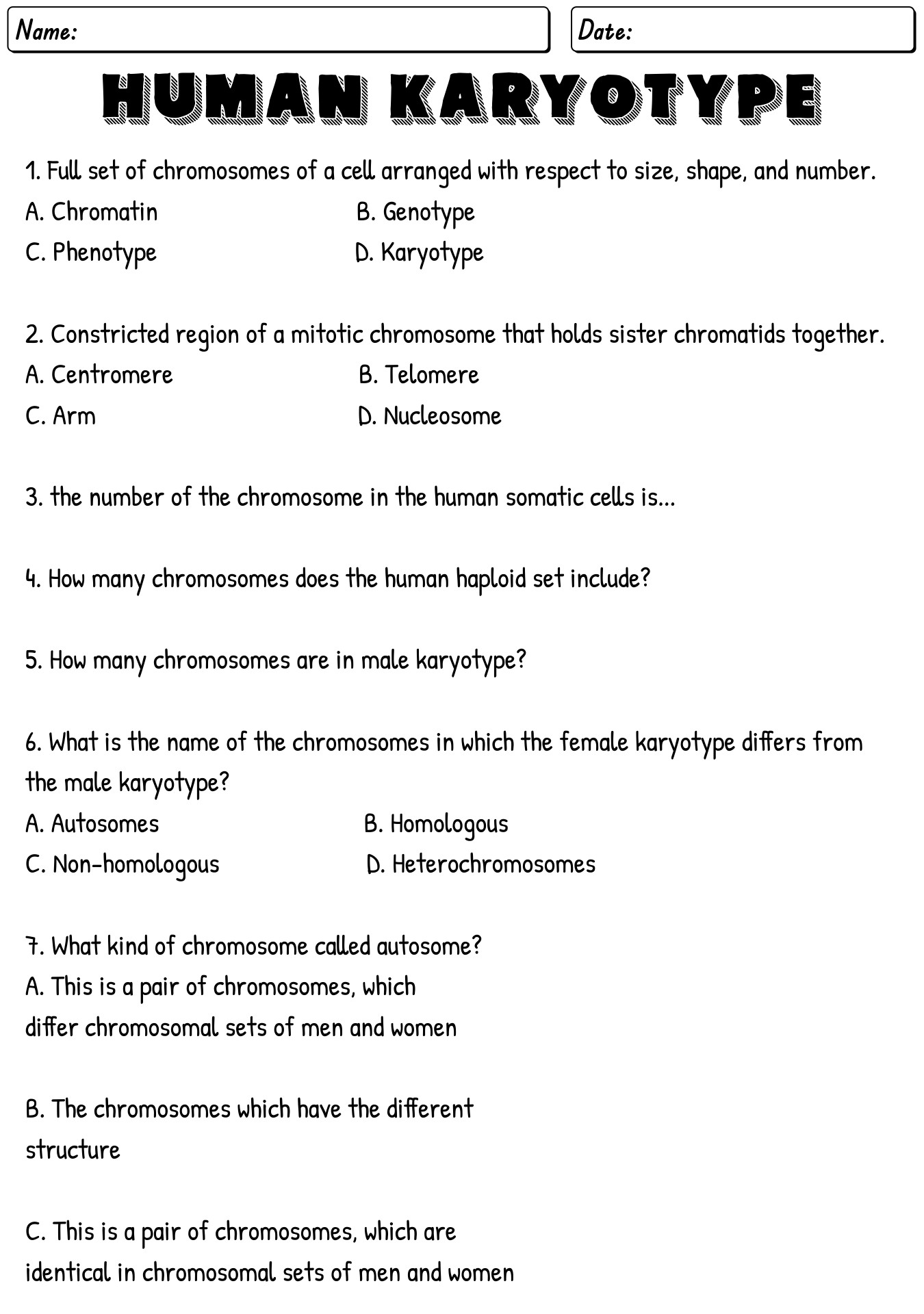 Human Karyotype Worksheet Answers Human Karyotype Worksheet Answers