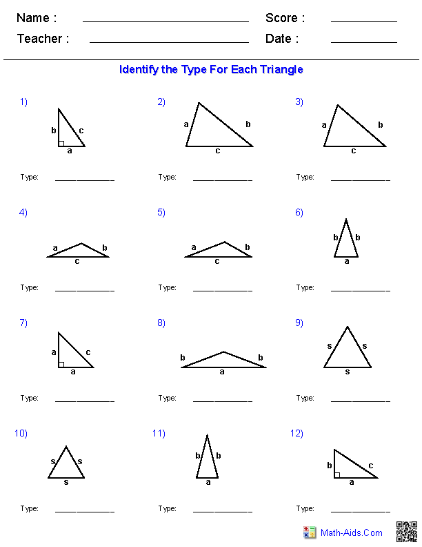 Identifying Triangles Worksheets Image