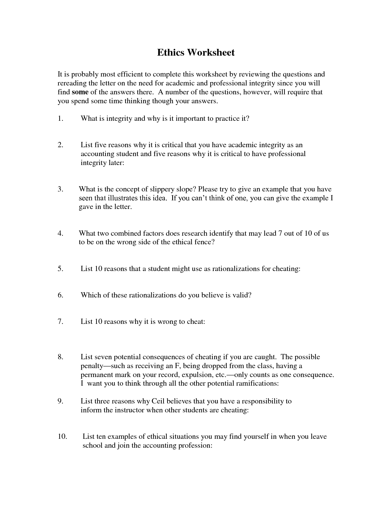 Integrity Questions and Answers Worksheet Image