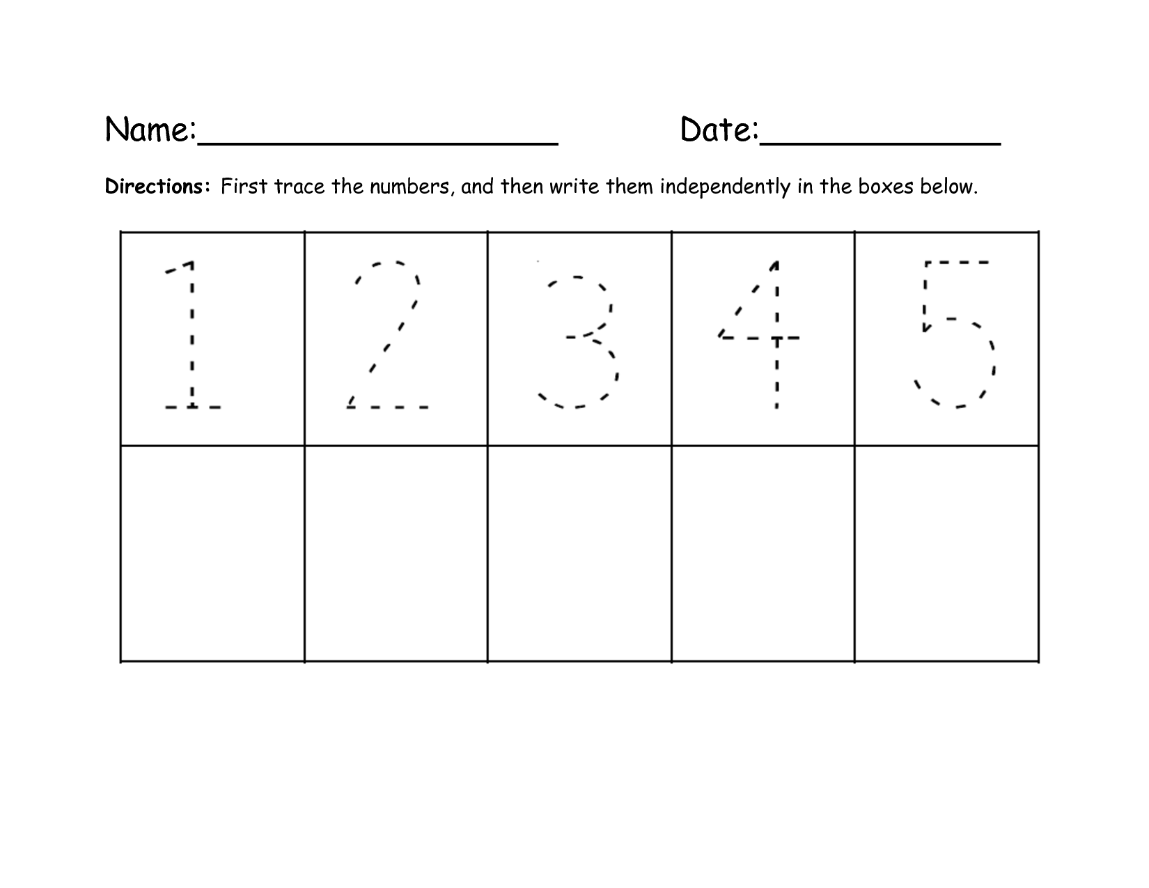 Kindergarten Tracing Number Worksheets 1 5