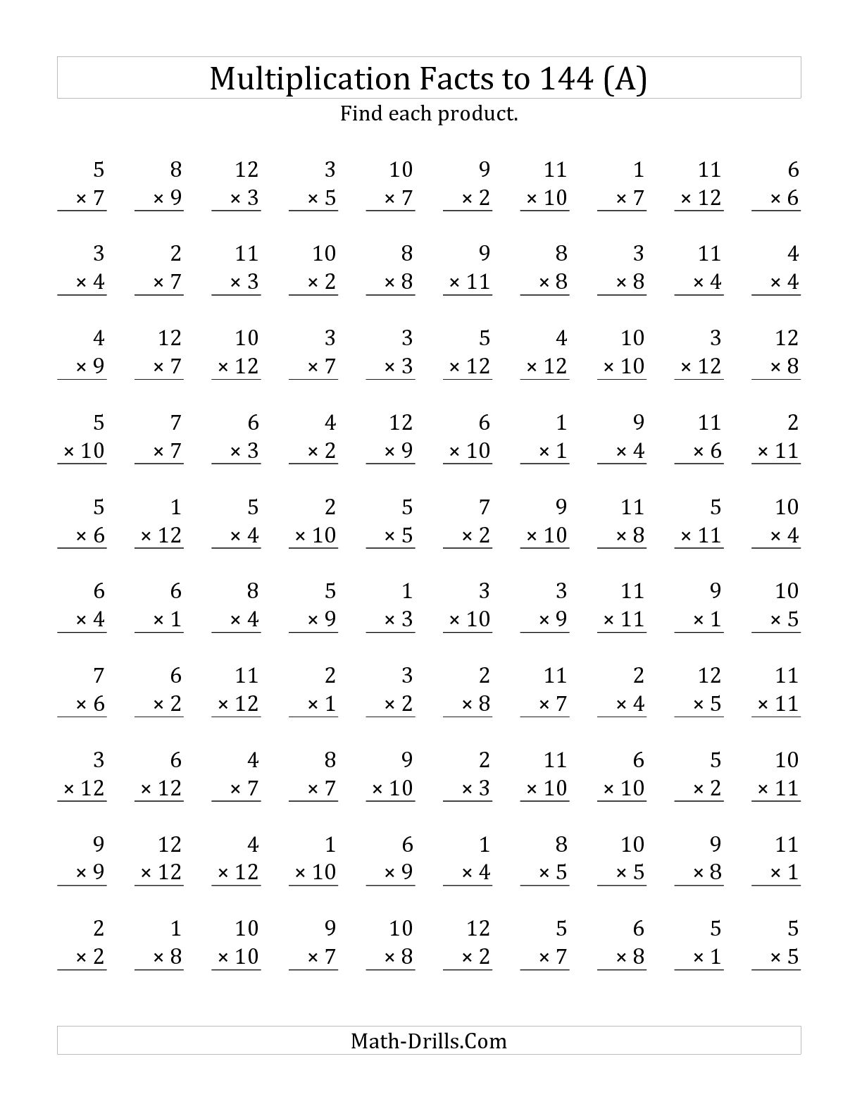 Math Fact Worksheets Multiplication Printable Image