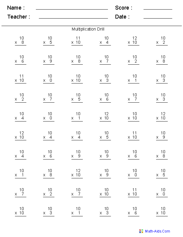 Math Multiplication Worksheets Times Tables