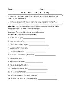 Metaphor Worksheets 5th Grade Image