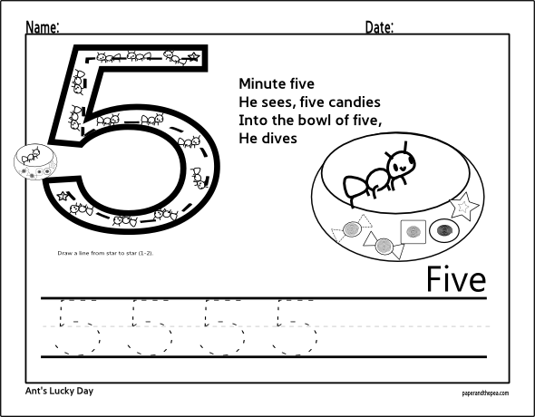 Number Five Tracing Worksheet