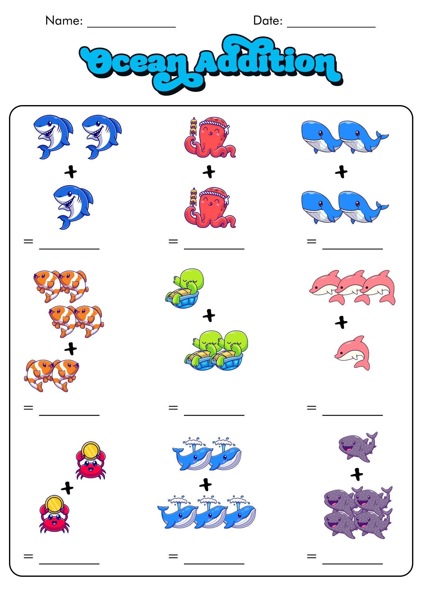 Ocean Animal Math Worksheets