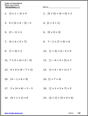 Order of Operations Worksheets with Parenthesis Image
