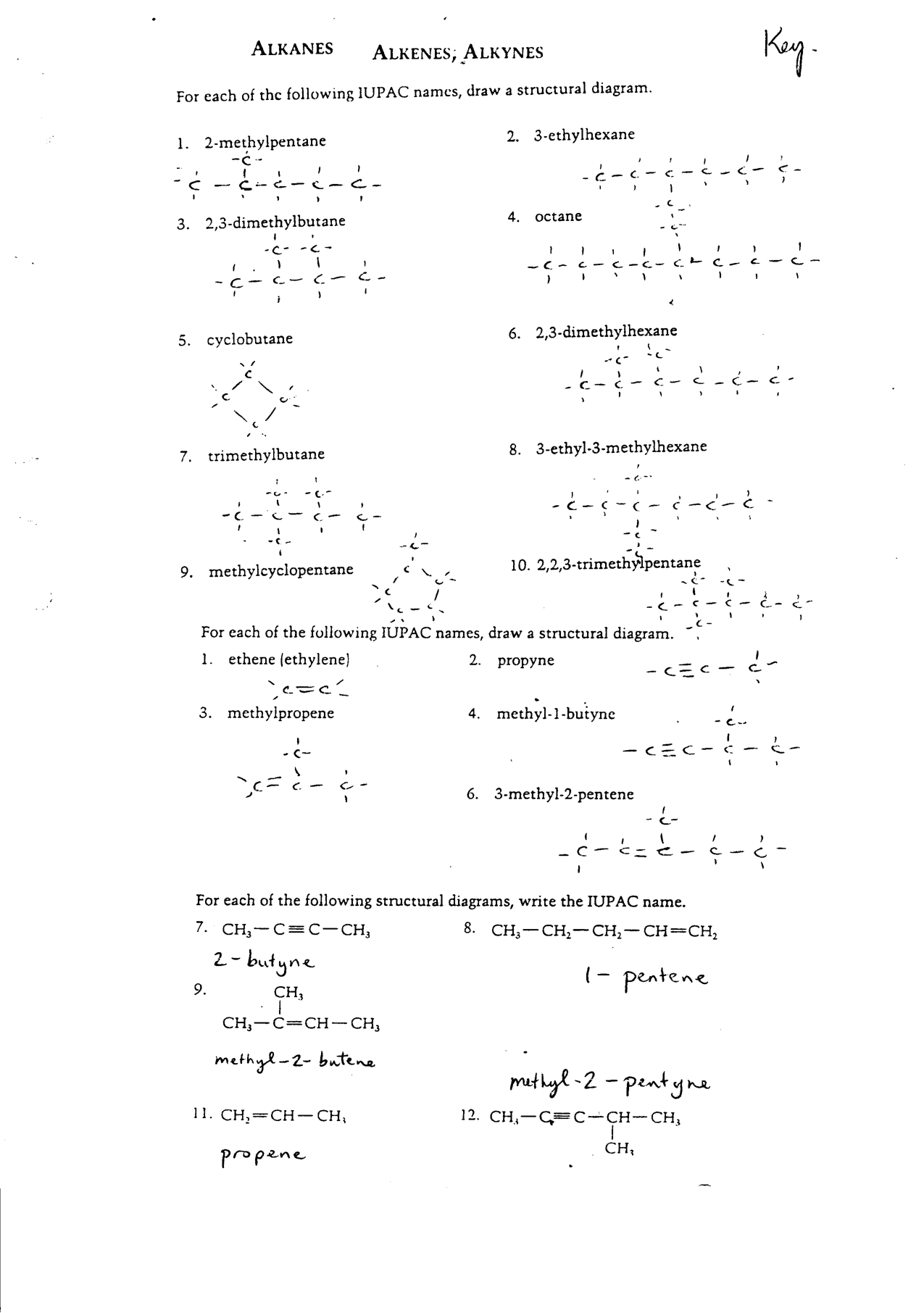 Organic Chemistry Nomenclature Worksheet