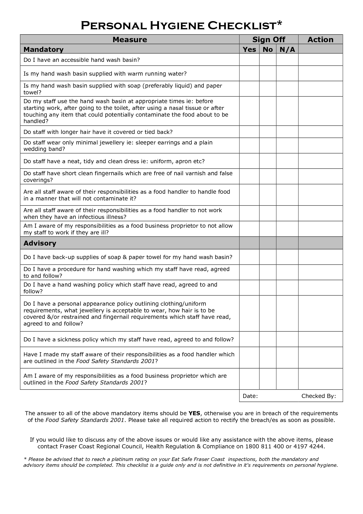Personal Hygiene Checklist Image