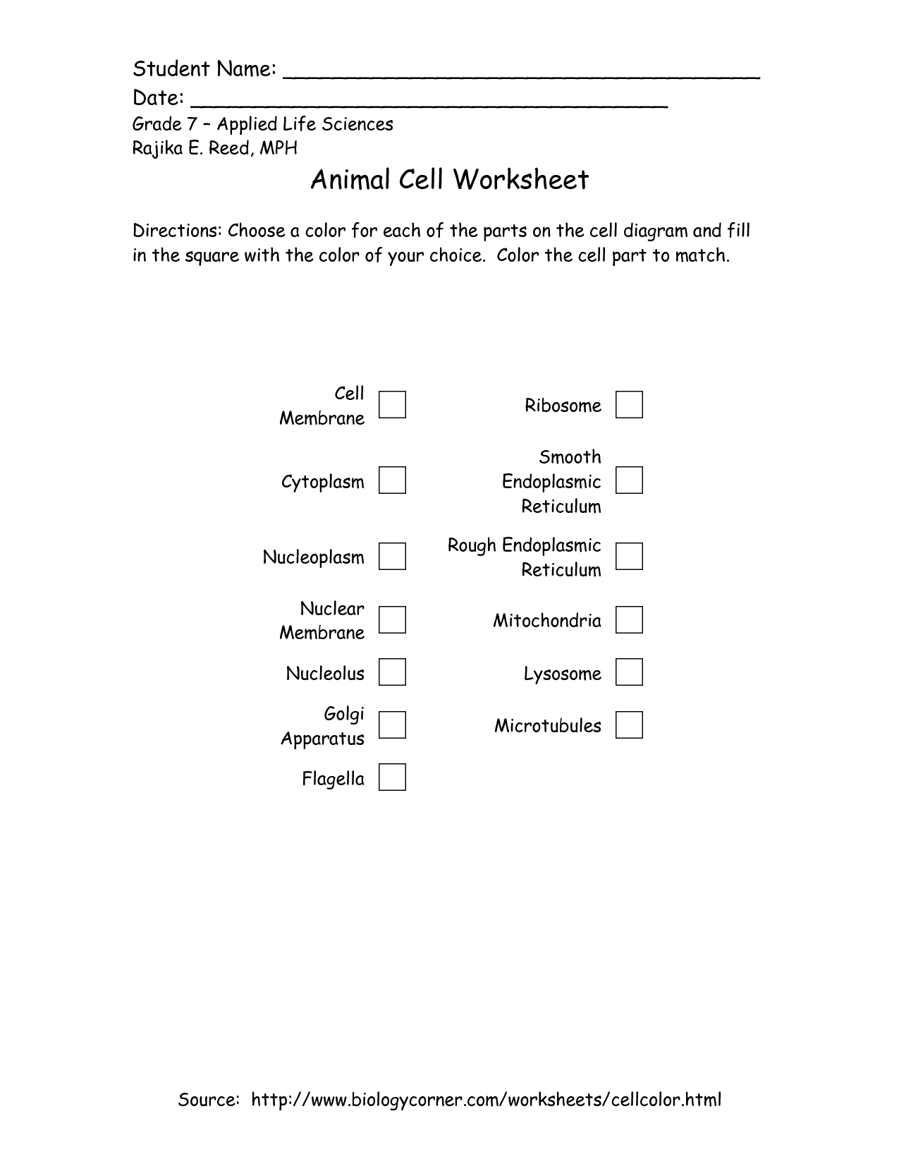 Plant and Animal Cell Worksheets 7th Grade Image