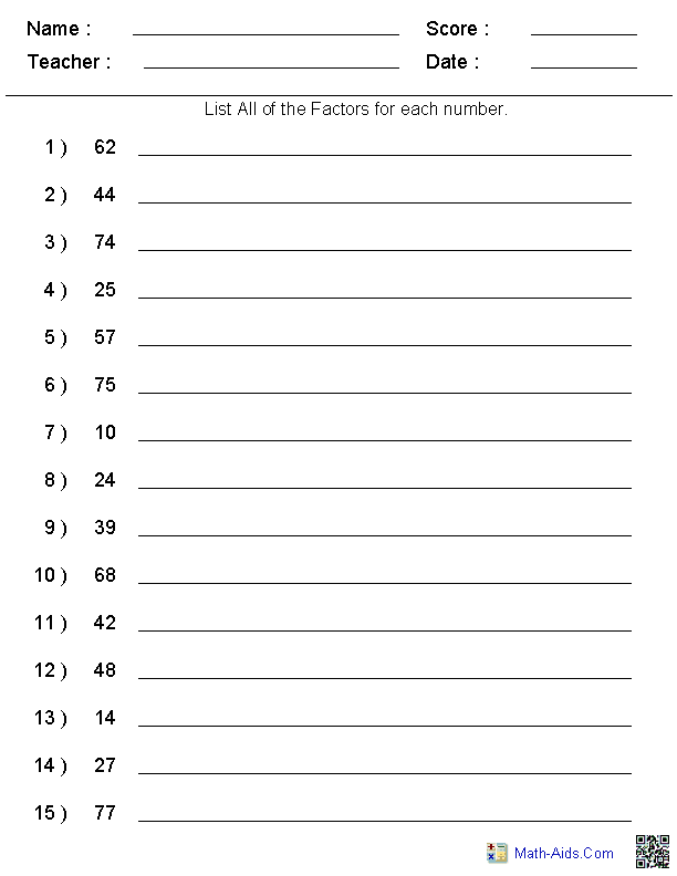 Prime Factor Worksheets 5th Grade Image