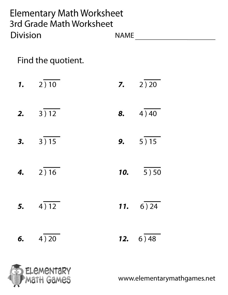 Printable Division Worksheets 3rd Grade Math Image