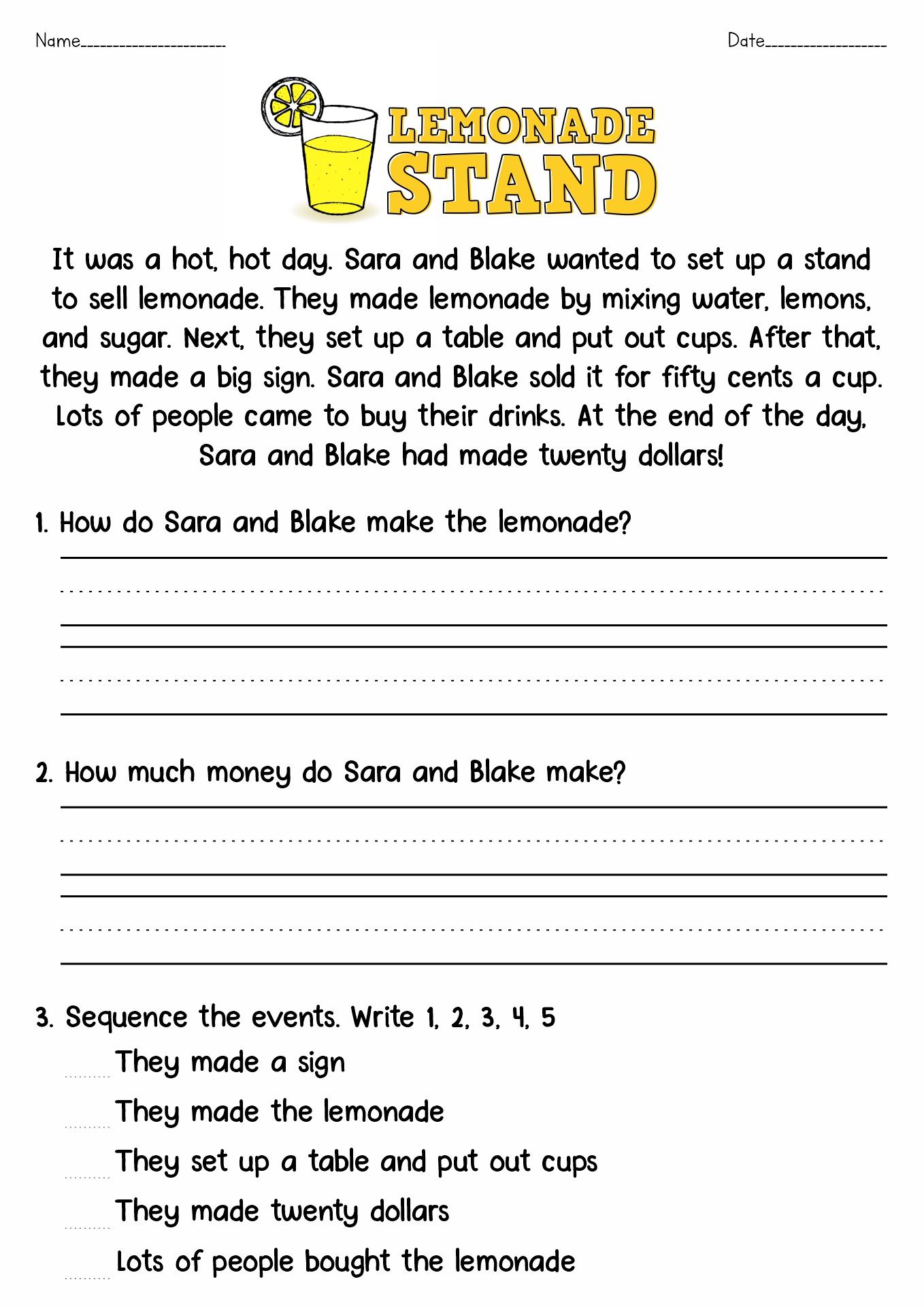 Printable First Grade Reading Comprehension Worksheets Image