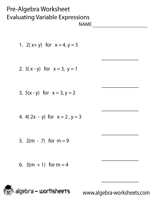 Printable Pre-Algebra Worksheets Image