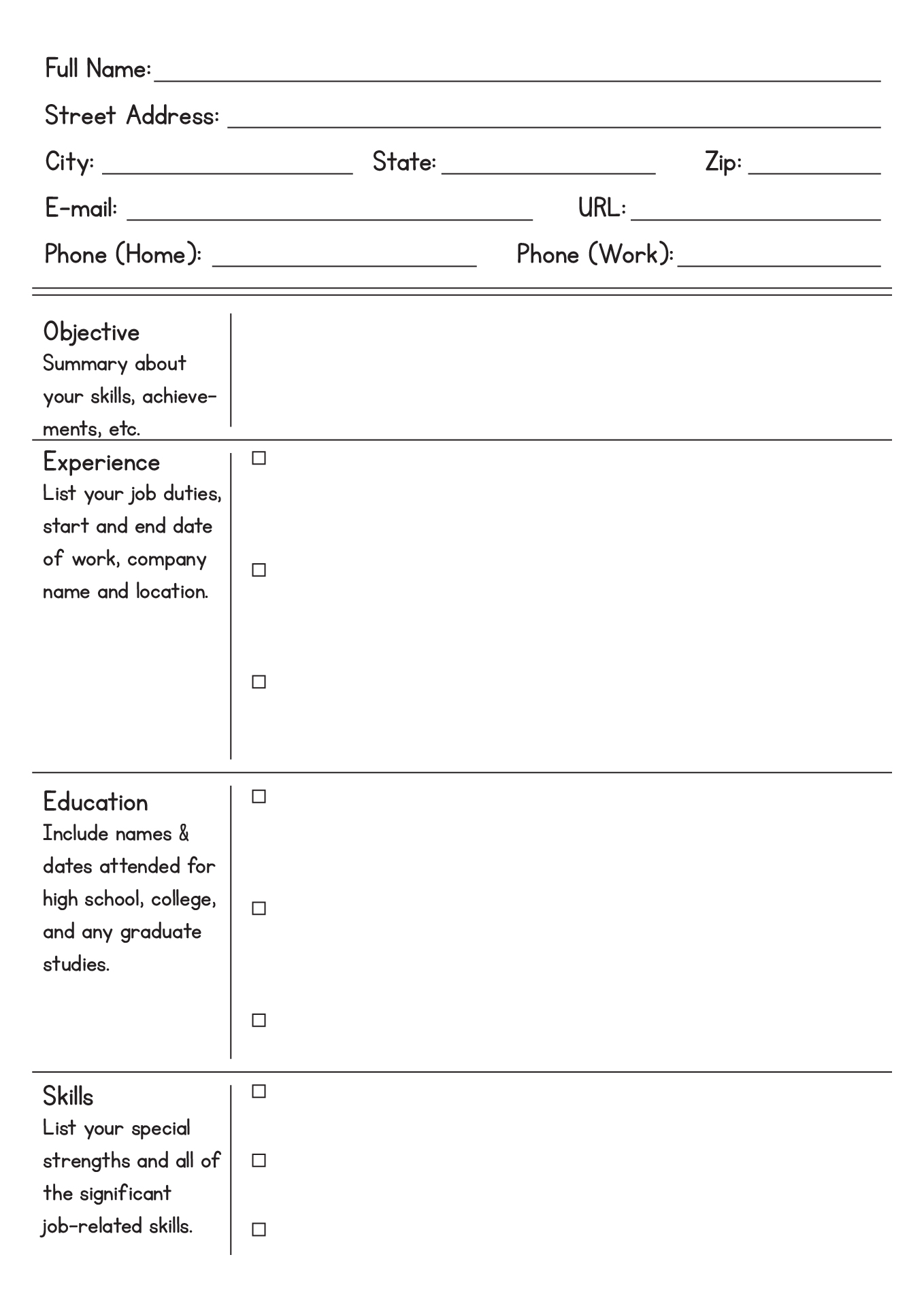 resume writing worksheet for high school students