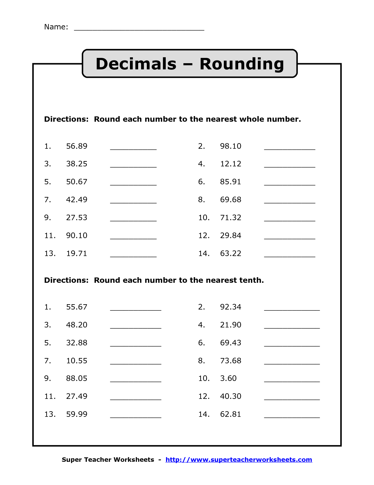 11 Whole Numbers And Decimals Worksheets Worksheeto