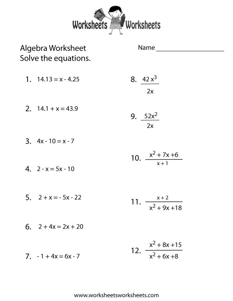 Simple Algebra Worksheet Image