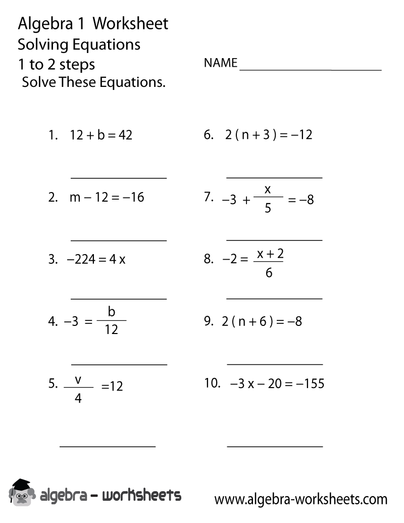 Solving Algebra Equations Worksheets Printable