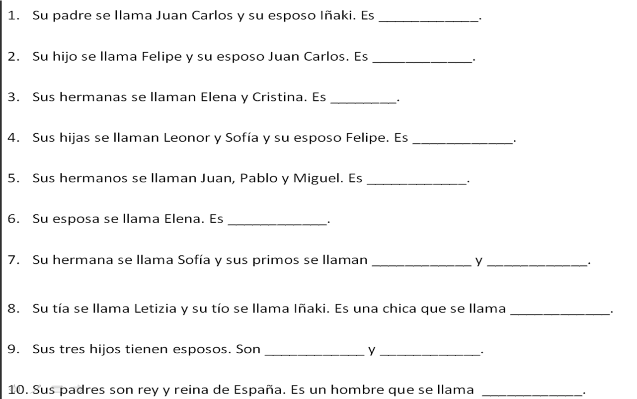Spanish Family Tree Worksheet Image