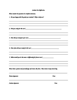 Student Test Reflection Worksheet Image
